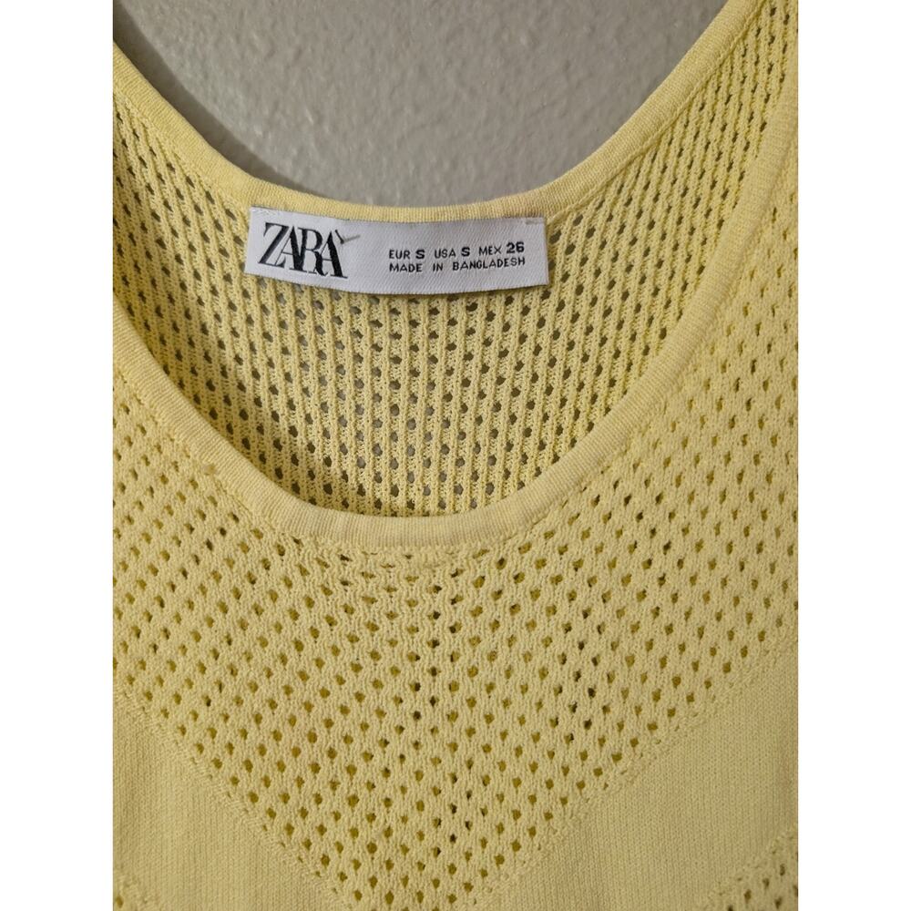 Zara Light Yellow Mesh Tank Top - Picture 4 of 5